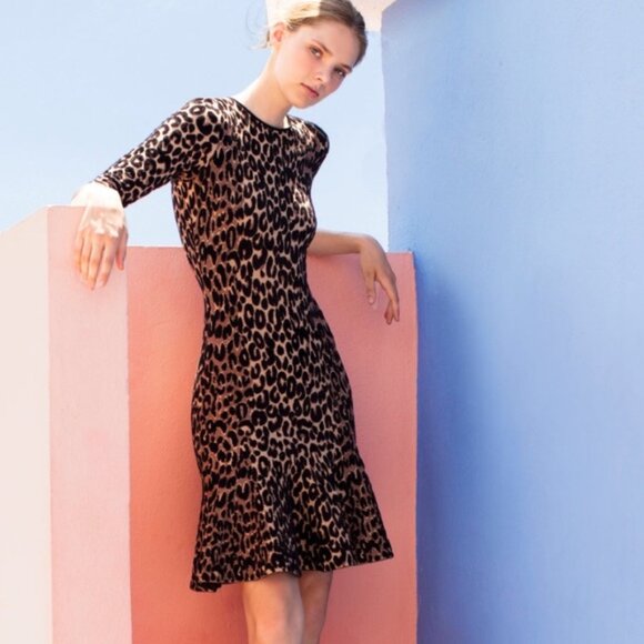 Milly Textured Cheetah Mermaid Midi Dress Size XS / P - Picture 1 of 9